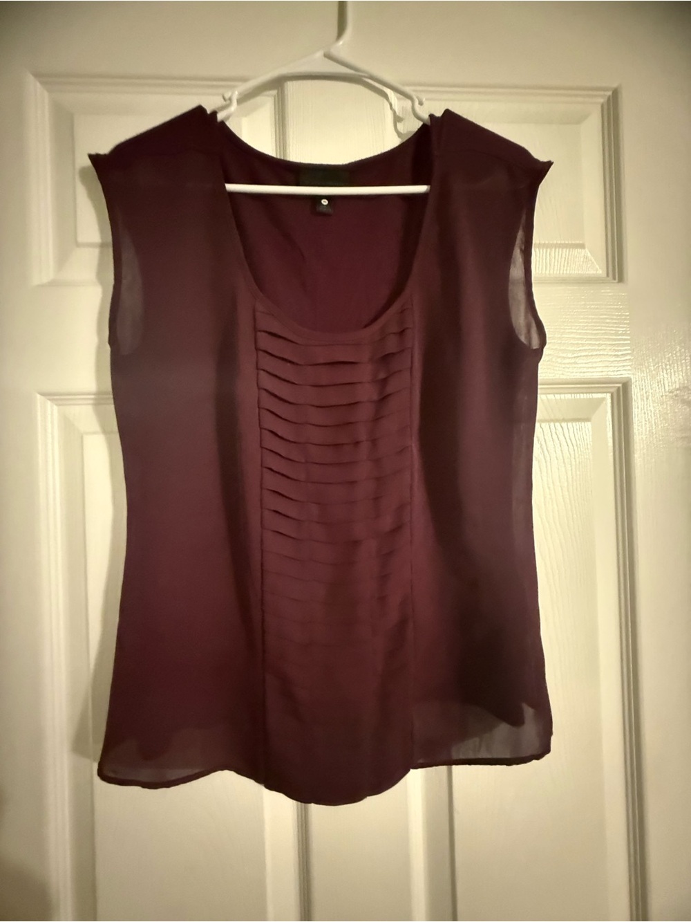Burgundy Sleeveless Chiffon Blouse Pleated Front Dressy Top